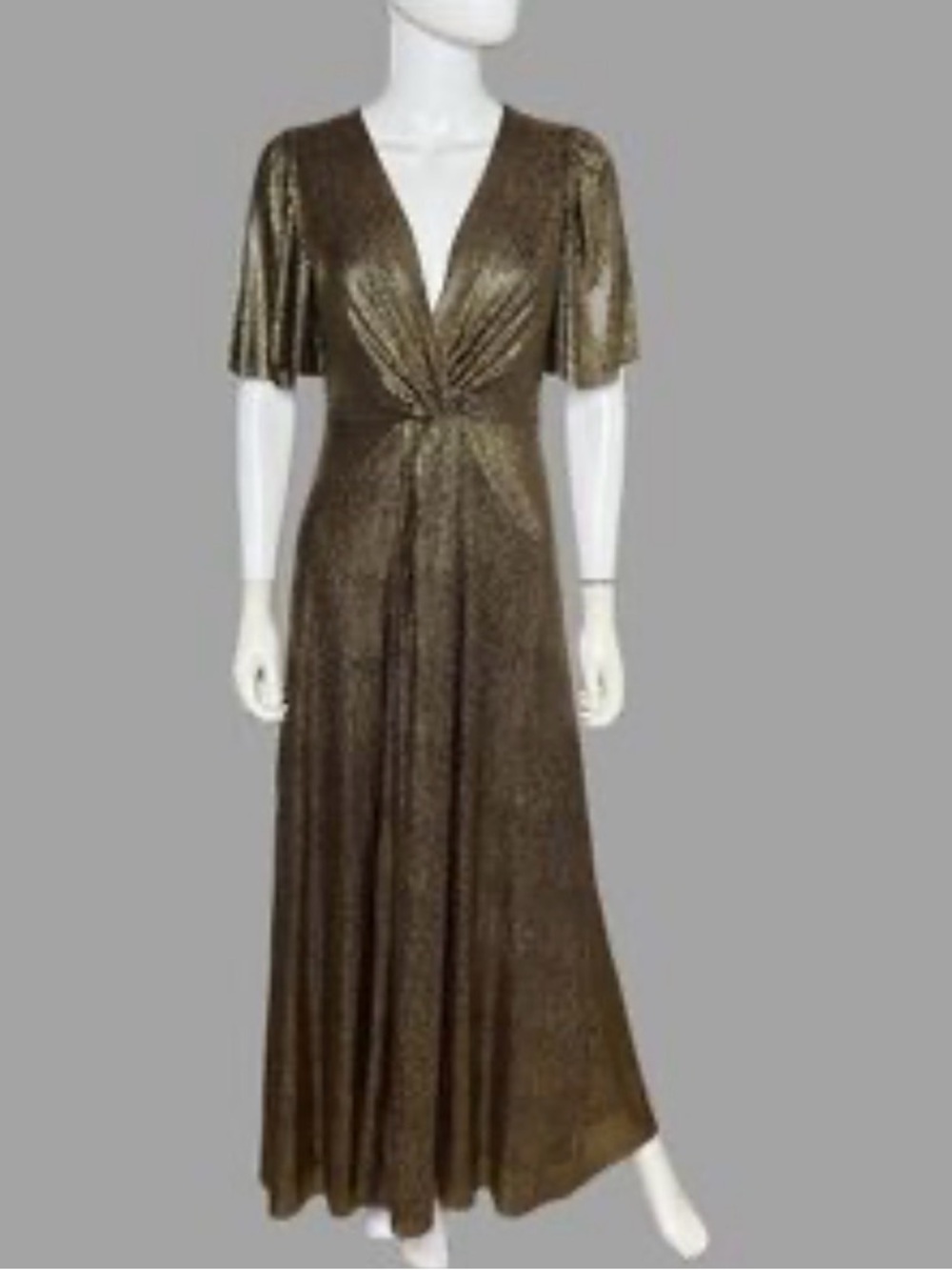 Halogen Metallic Gold Twist-Front Maxi Dress